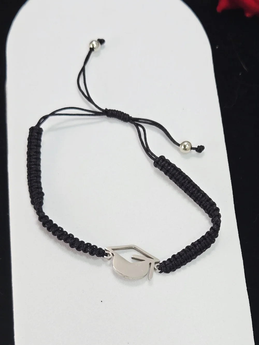 Stainless Steel Graduation Cap Bracelet Black Cord Gift Graduate 2026 Keepsake